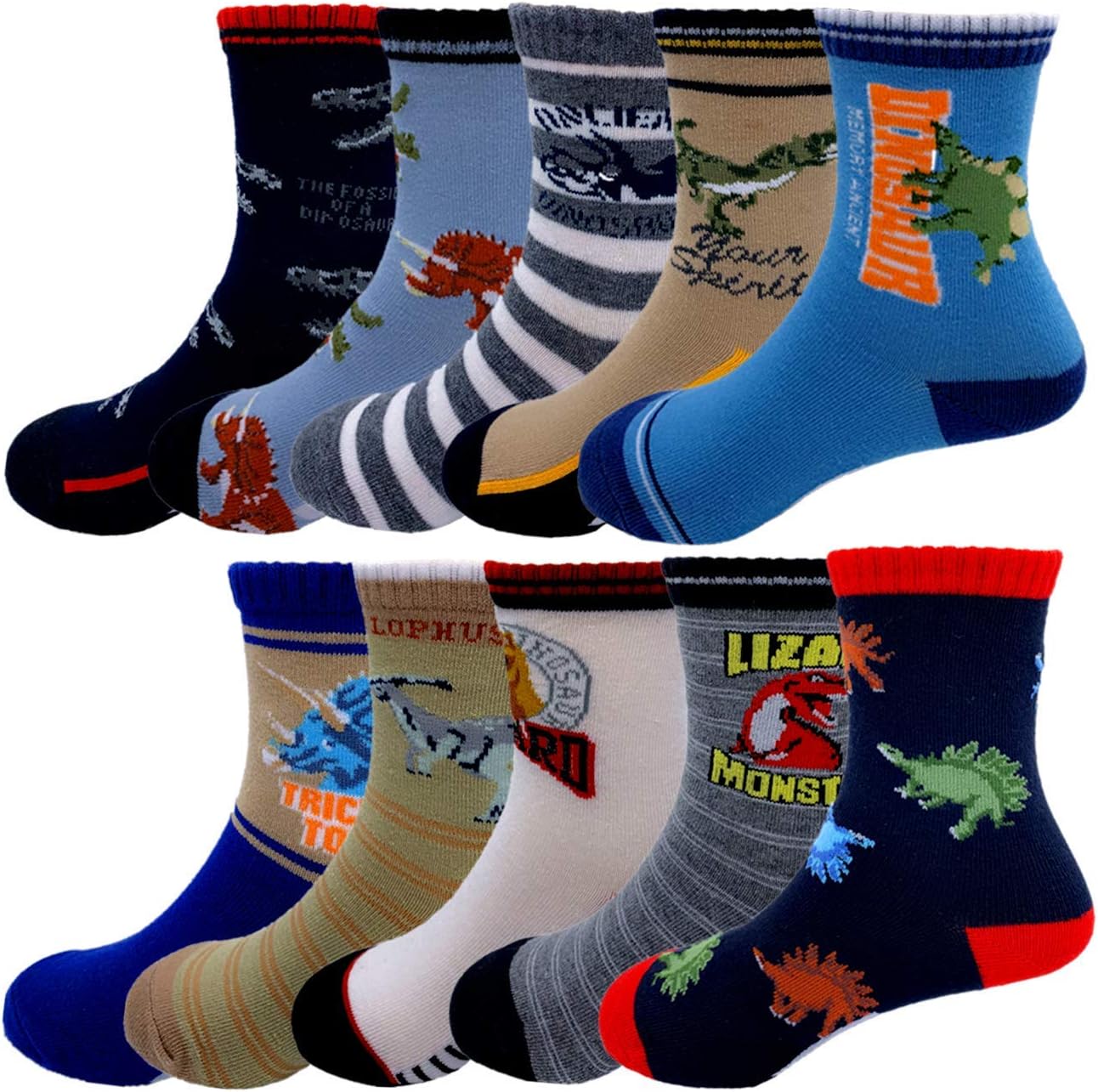 Cczmfeas Kids Boys Cartoon Dinosaurs Pattern Sport Socks 10 Pairs