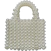HIPIHOM Pearl Bag, Acrylic Beaded Handmade Women’s Bag, Pearl Clutch Purse Handheld Small Square Handbag for Women Party