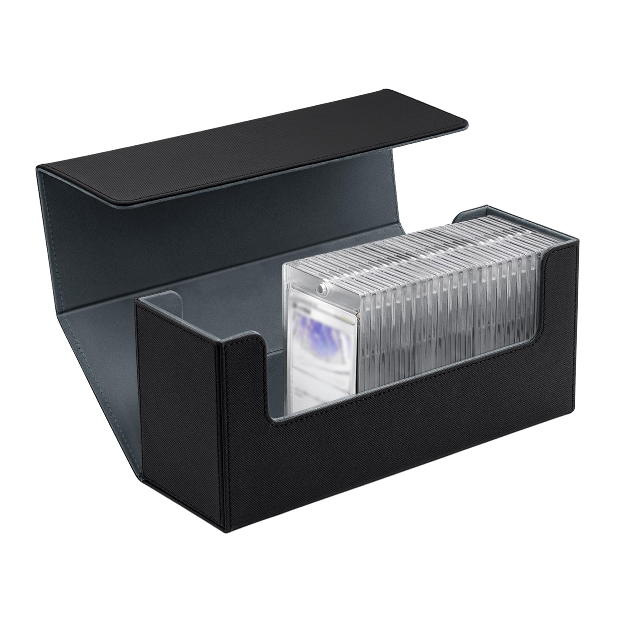 Mcbazel Card Deck Box for 35PT Magnetic Card Holder,Card Deck Holder for MTG/TCG cards,PU Leather Deck Box Storage Case(Black Gray)