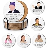 PWHINGN Funny The Office Themed Coasters for Drinks - New Girl Merchandise Coasters Set of 6 with Holder, New Girl Merch TV Show Gifts for Coffee Table, The Office Gifts for Man Women Fans