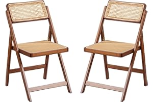 Furlide Rattan Folding Chairs, Modern Mid Century Dining Chairs Set of 2, Outdoor Bamboo Chairs for Bedroom Living Room Reading Room Dining Kitchen, Walnut