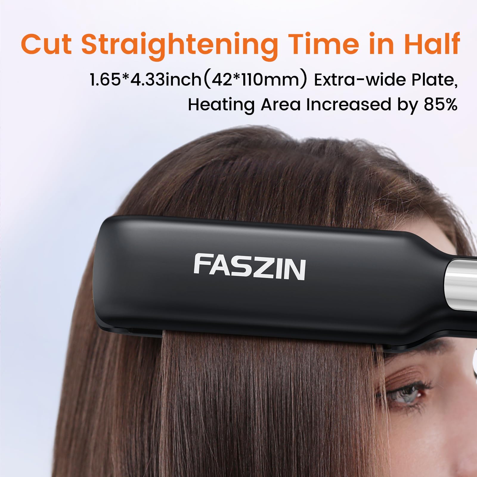 Professional Hair Straightener, 1.65inch Wide-Plate, Titanium Negative Ion Flat Iron, 30s Rapid Heating, LED Temp Display, Wide Voltage & 10 Adjustable Temp Levels (260-450℉) - Black