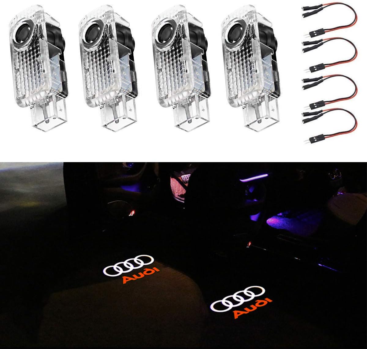 Car Door LED Lighting Entry Ghost Shadow Projector Welcome Lamp Logo Light for AUDI Series Symbol Emblem Courtesy Step Lights Kit Replacement（4 pack）