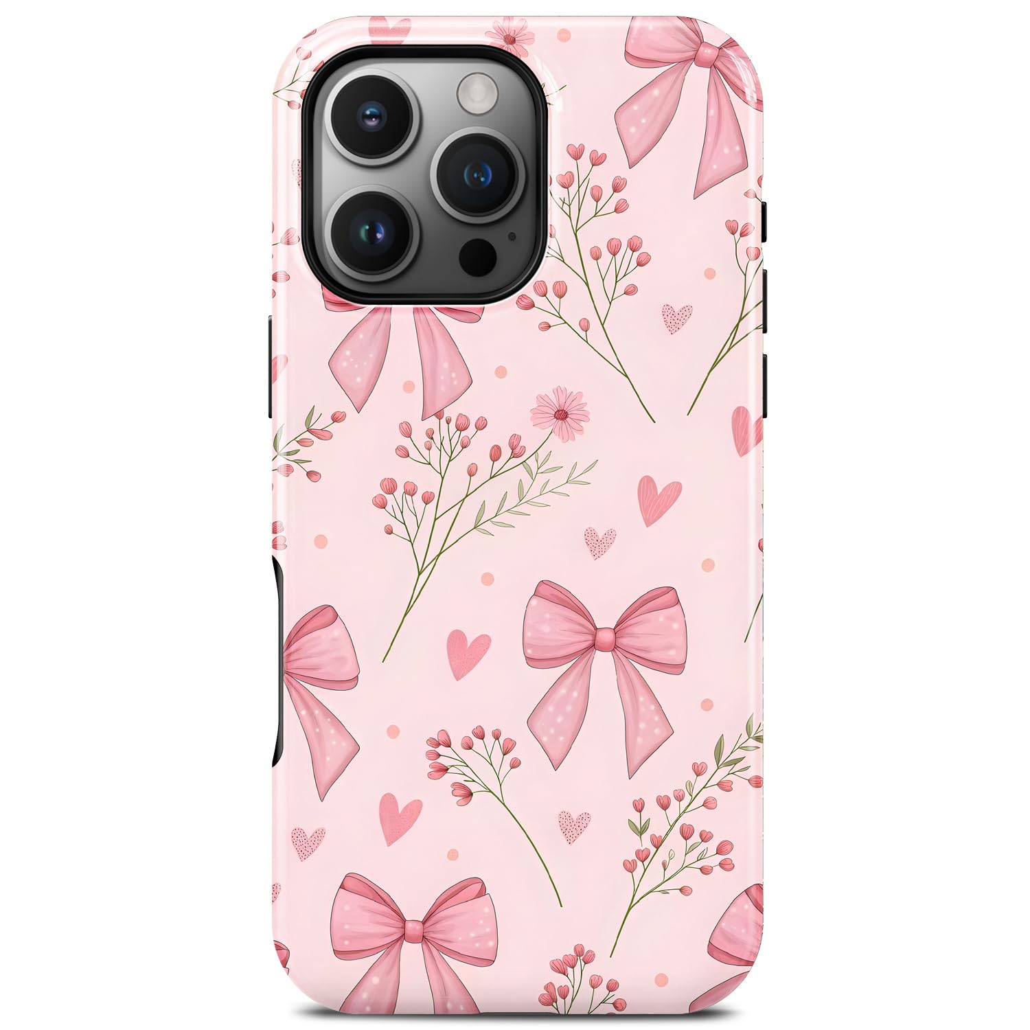 TAMUEL for iPhone 16 Pro Max Case, Cute Pink Flower Heart Bow Phone Case, Compatible with Magsafe, Trendy Preppy Coquette Floral Pattern Magnetic Slim Silicone Shockproof Protective Women Girl Cover