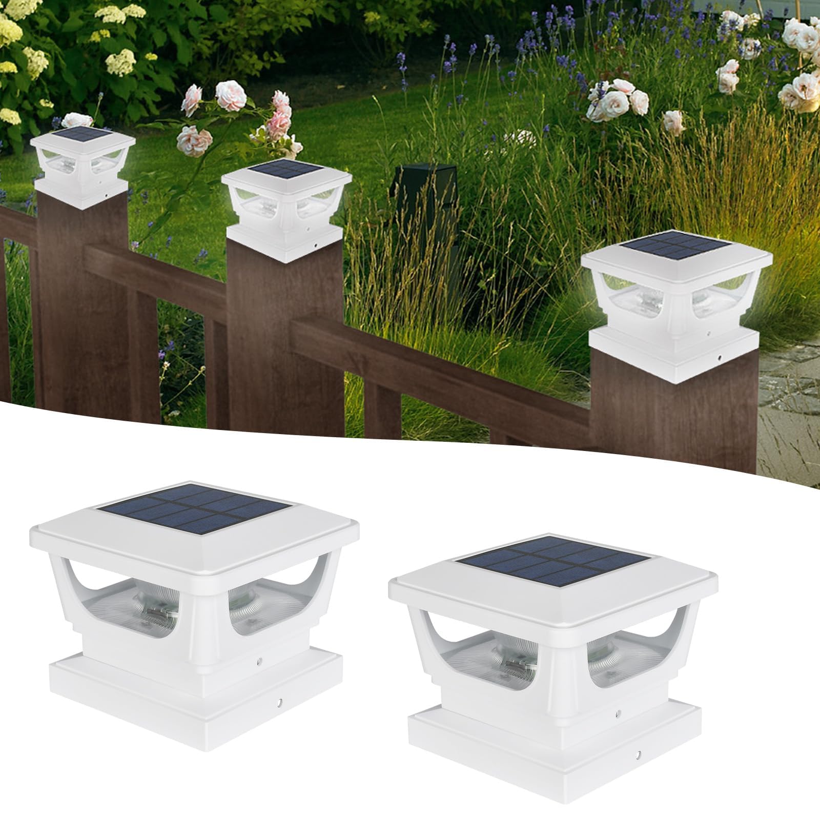 GEYUEYA Home Solar Post Cap Lights Outdoor,IP65 Waterproof Solar Fence Lights Fence Post Lights for 3x3 4x4 inch Wooden Posts Deck Patio Garden Yard Decoration-2 Pack