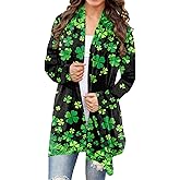 For G and PL Women's St. Patrick's Day Open Front Cardigan Shamrock Clover Shirts