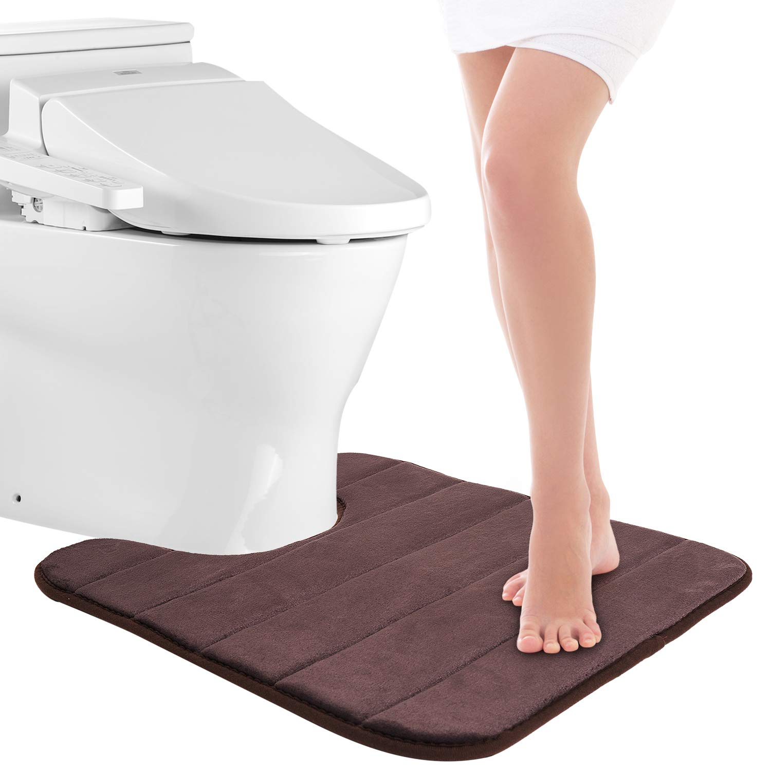 Pretigo Memory Foam Toilet Bath Mat U-Shaped, Ultra Soft Non Slip and Absorbent Bath Rug for Bathroom Commode Contour Rug