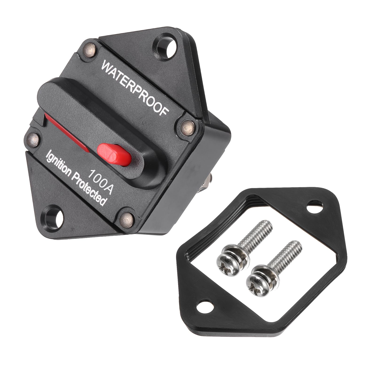 DMiotech 100A Circuit Breaker, 12-48V DC Automotive Inline Fuse Holders Inverter with Reset Button Rubber Shell for Car Marine Boat Audio System Overload Protection