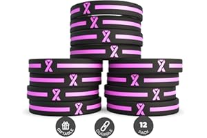 Inkstone Awareness Ribbon Silicone Bracelets (12-pack) - Wholesale Pack of 1 Dozen Unisex Wristbands for Men Women - Cancer Survivor Hospital Gifts Party Favors Giveaways Goodie Bag Items