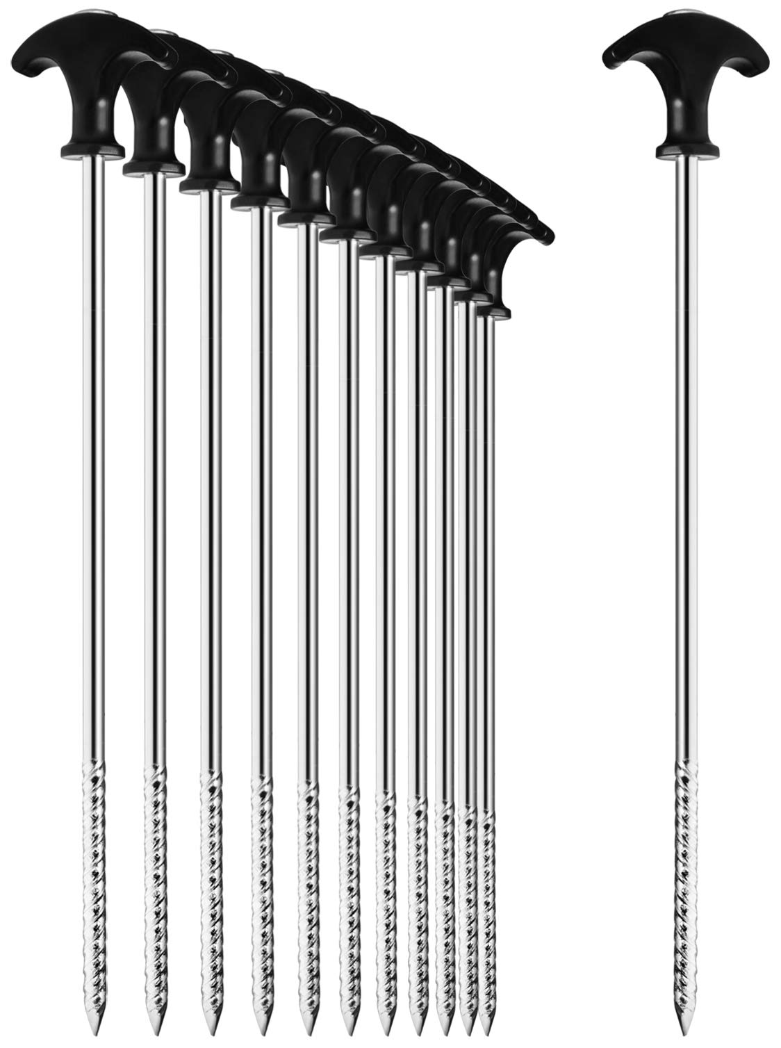 COM-FOUR® 12x tent pegs made of steel - robust ground pegs with thread for camping and outdoors - ideal for normal and hard ground with a T-handle