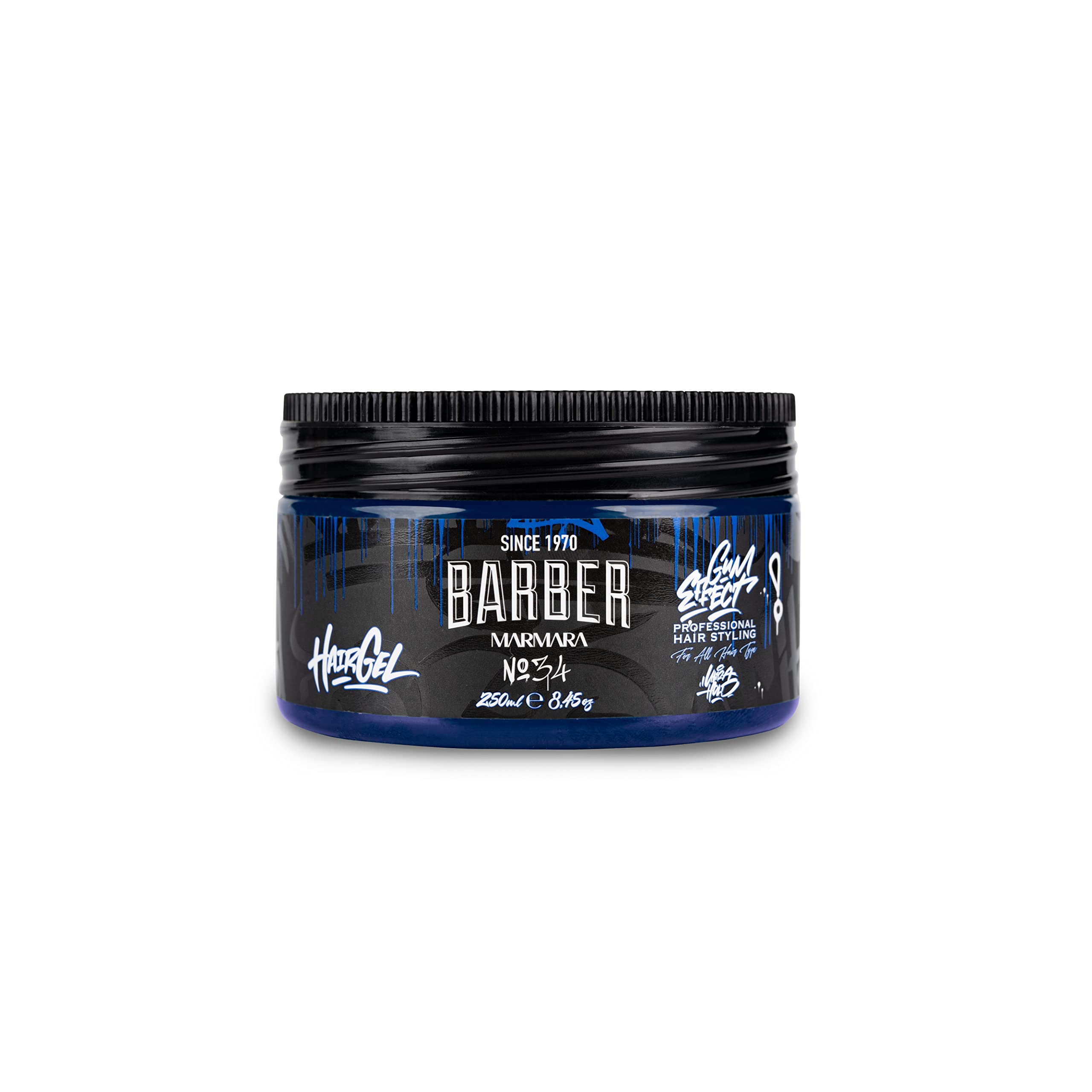 Barber Marmara No.34 Hair Styling Gel 250ml | Strong Hold Men’s Hair Gel | Alcohol-Free, No Residue | Wet Look Gel with Rubber Effect | Long-Lasting Fresh Fragrance | Professional Barber Styling Gel