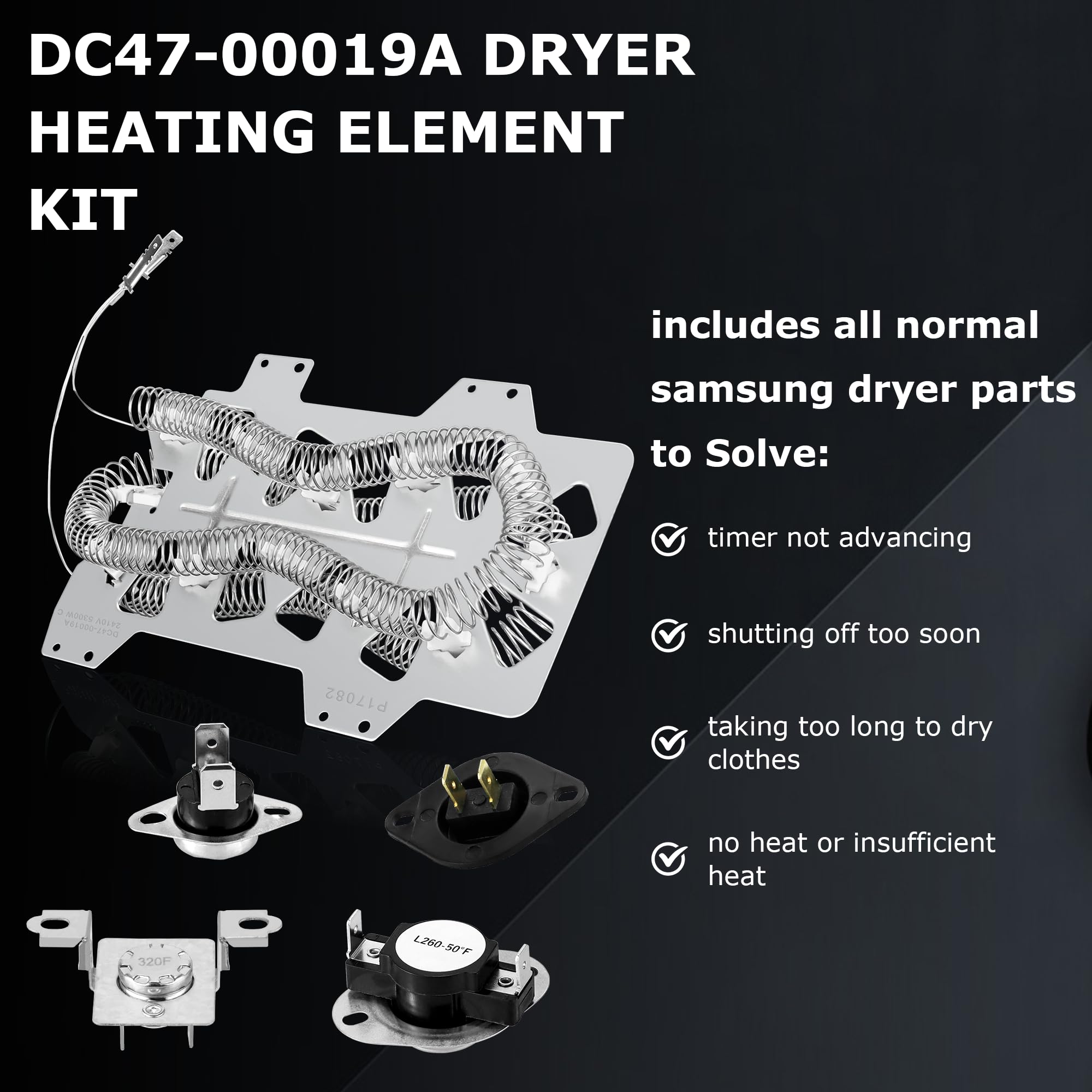 【5000+ Cycle Life】DC47-00019A Heating Element for SAMSUNG Dryer DV42H5000EW/A3 DV45H7000EW/A2 DV40J3000EW/A2 DVE50R5400V/A3 DV42H5200EP/A3 DVE50R5200W/A3 DVE50M7450W/A3 3 DV210AEW/XAA by TOMOON