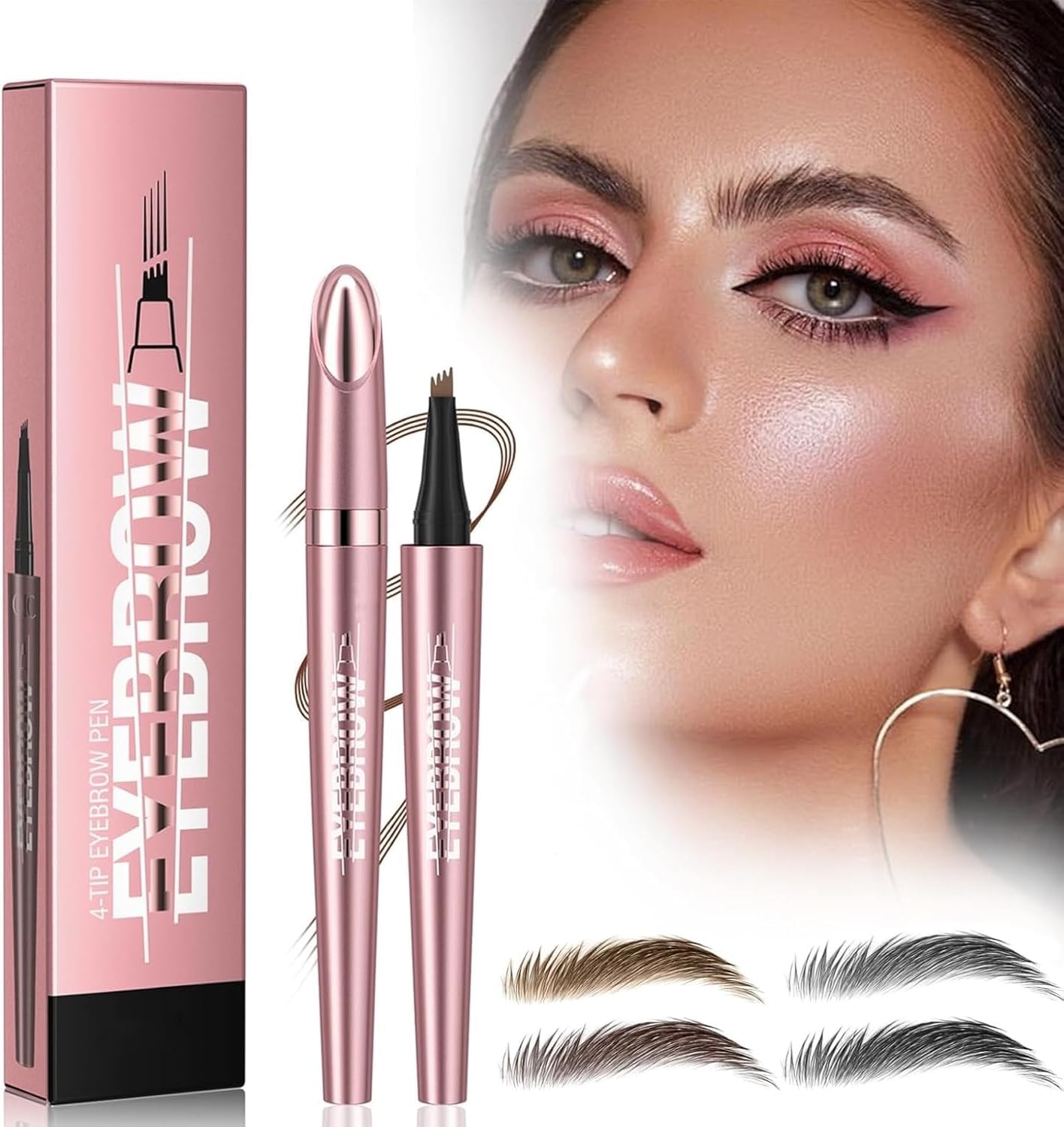 2PCS Eyebrow Pencil,Microblading Eyebrow Pencil with 4 Micro-Fork Tips, Long-Lasting Brow, Waterproof, Smudgeproof Brow Pen Easy Creation of Natural Looking Defined Eyebrows for Men Women (Dark Brown)