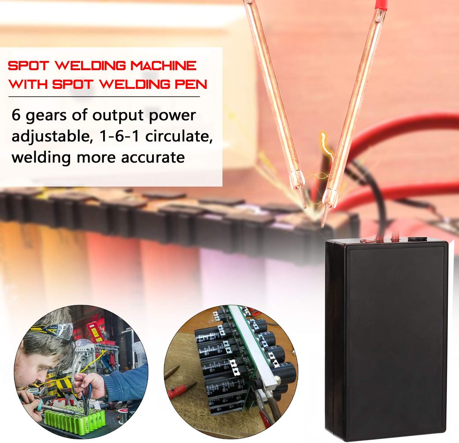 Mini Spot Welder, 18650 Battery Handheld Spot Welder 6 Gear Adjustable Mini Spot Welder Machine with Spot Welding Pen and Nickle Sheet for 18650 Battery for Craftsman/Beginner (Spot Welder A) - - 