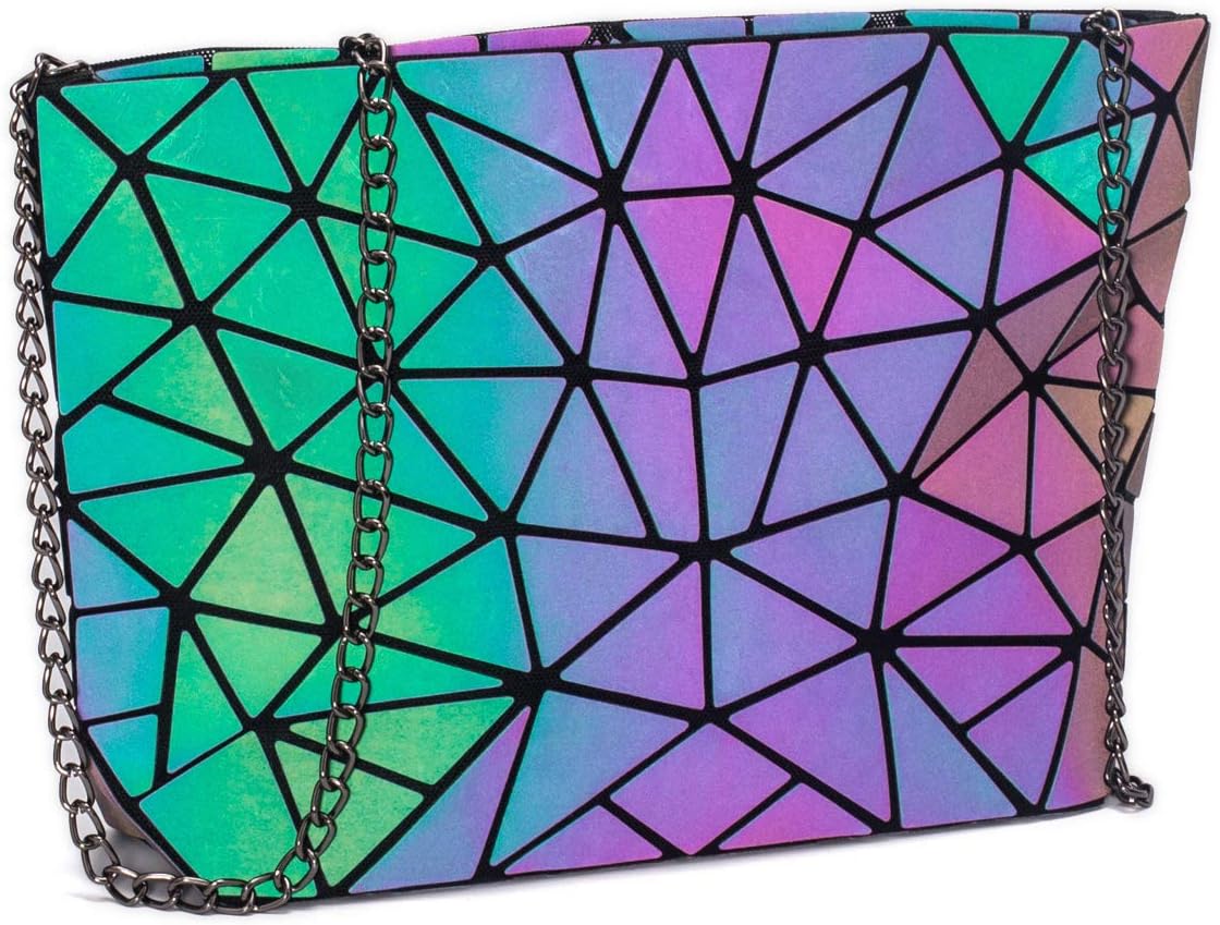 FZChenrryGeometric Purse Holographic Luminous Chain Crossbody Bag Clutch Purses for Women Handbag
