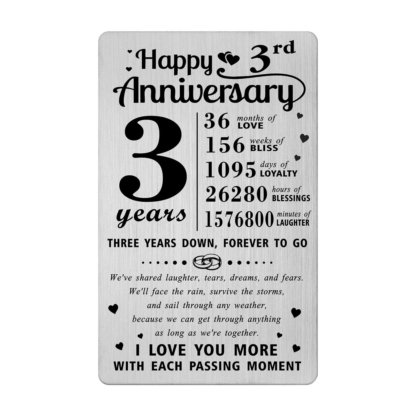 Richesele 3rd Anniversary Card - Happy 3 Year Wedding Anniversary Wallet Card - 3 Years Anniversary Decorations Gifts for Husband Wife Him Her
