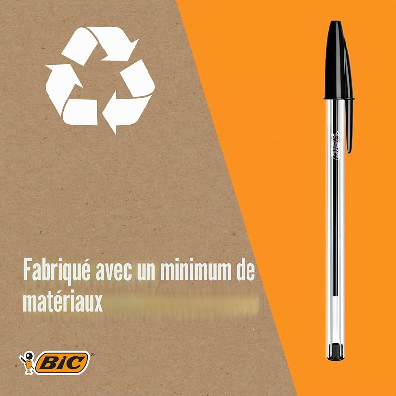 Cristal Original Stylos-Bille Pointe Moyenne (1,0 mm) - Parfait pour l'Ecole et au Bureau) - Noir, Boîte de 50