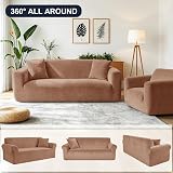 Yeahmart Thick Velvet Sofa Cover 3 Seater Premium Stretch Khaki view 7
