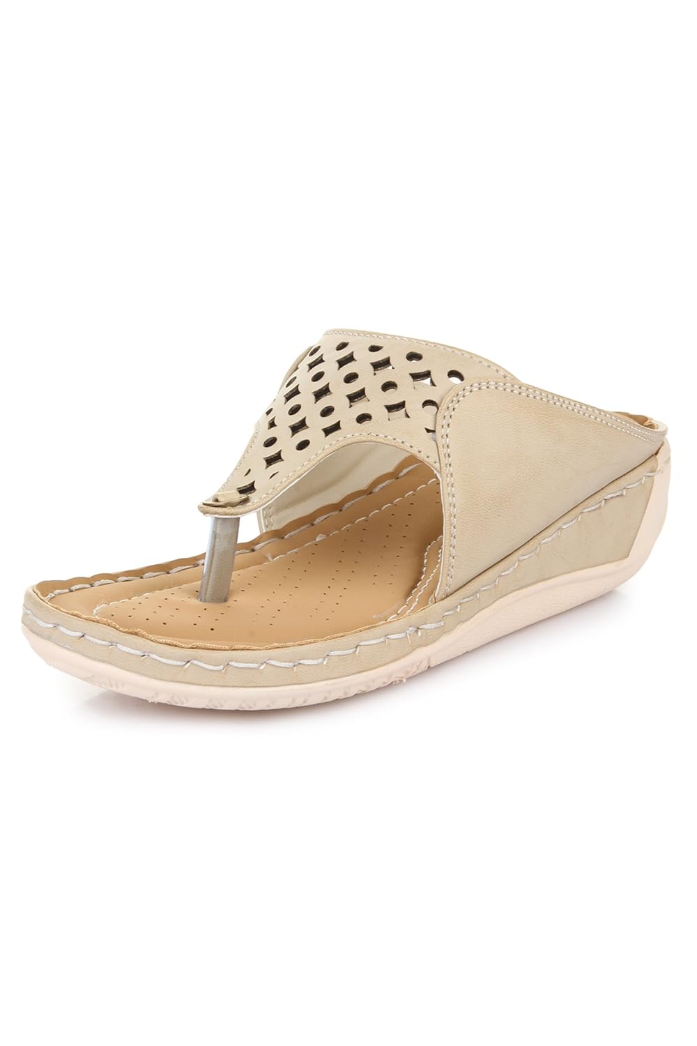 la shades 8008, cream laser cut designer doctor slippers for women