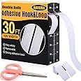 Navona 30Ft x 1 Inch Hook and Loop Strips with Adhesive,Double Rolls of Heavy Duty Self Adhesive Tape with Backing, Nylon Self Adhesive Tape for Home Office School and Crafting,White