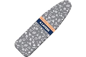 HAPPHOM Ironing Board Cover and Pad Extra Thick Heavy Duty Padded Multiple Layers Silver Coated Ironing Board Cover, Non Stick Scorch and Stain Resistant Standard Size 15x54 with Elasticized Edges (Soft Grey)