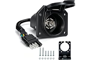 BFXM 4 Pin Flat to 7 Pin RV Blade Trailer Adapter with Mounting Bracket | Vehicle-Side 4 Way to Trailer-Side 7 Way, for Recreational Vehicle, Trailer, Truck