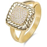 YURSHJAM 18K Gold Plated Cubic Zirconia Ring Designer Statement Ring for Women Inspired Twisted Cable Wire Ring Jewel Gift