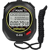FCXJTU Digital Stopwatch Timer, 10Lap/Split Memory Sports Stop Watch Black | 3-Row Large Display, Countdown Timer Calendar 12/24H Clock Alarm Mute On/Off Lanyard, Daily Waterproof for Coaches Referees