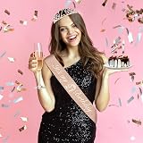 Amosking 21st Birthday Decorations for Her Sash Crown Cake Topper Balloons Kit view 2