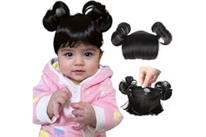 Kediciz Short Wig Braid Headband Half Wig for Girls Boys Fake Bangs with Double Pigtails Hair Bun Head Buckle Cosplay Party Fancy Hair Pieces,Black