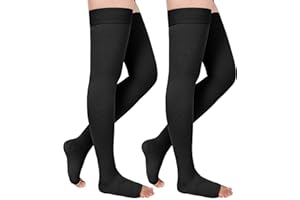 GODORIO 2Pairs 20-30mmHg Thigh High Compression Stockings, Thigh High Compression Socks for Women, Medical Compression Stockings for Varicose Veins, Swelling, Pregnant, Teacher, Doctor