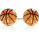 Basketball Earrings for Women Sparkly Basketball Earrings Round Stud Earrings Sport Lover Holiday Party Jewelry for Women