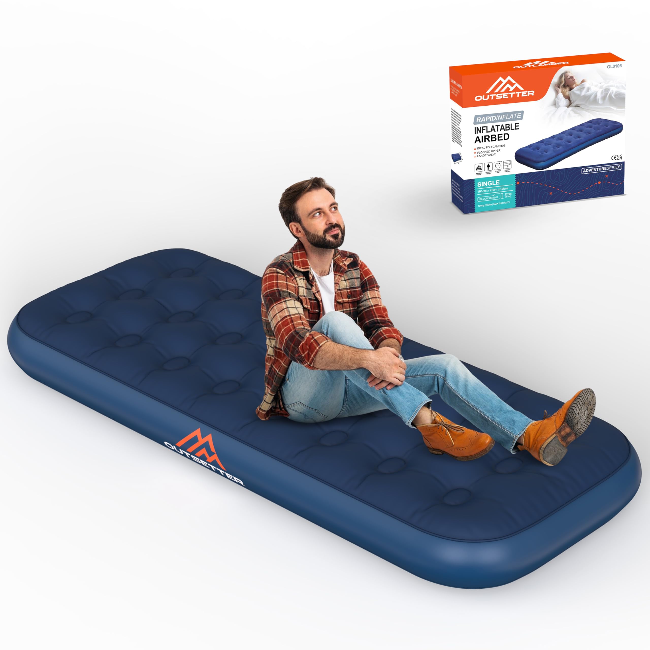 Vivo Technologies Single Airbed for Adults, Waterproof Single Blow up Camping Bed, Air Bed Air Mattress Single Blow Up Mattress Quick Inflatable Mattress for Travel, Camping
