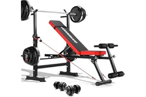 OPPSDECOR Adjustable Weight Bench Set With Removable Rowing Leg Catch, 600LBS Foldable Bench Press Set with Squat Rack Flat Incline Sit Up Workout Bench for Home Gym Strength Training