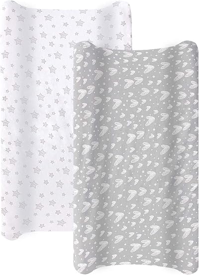 SPRINGSPIRIT Changing Pad Cover Jersey Knit Cotton 2 Pack 40x81 cm Grey