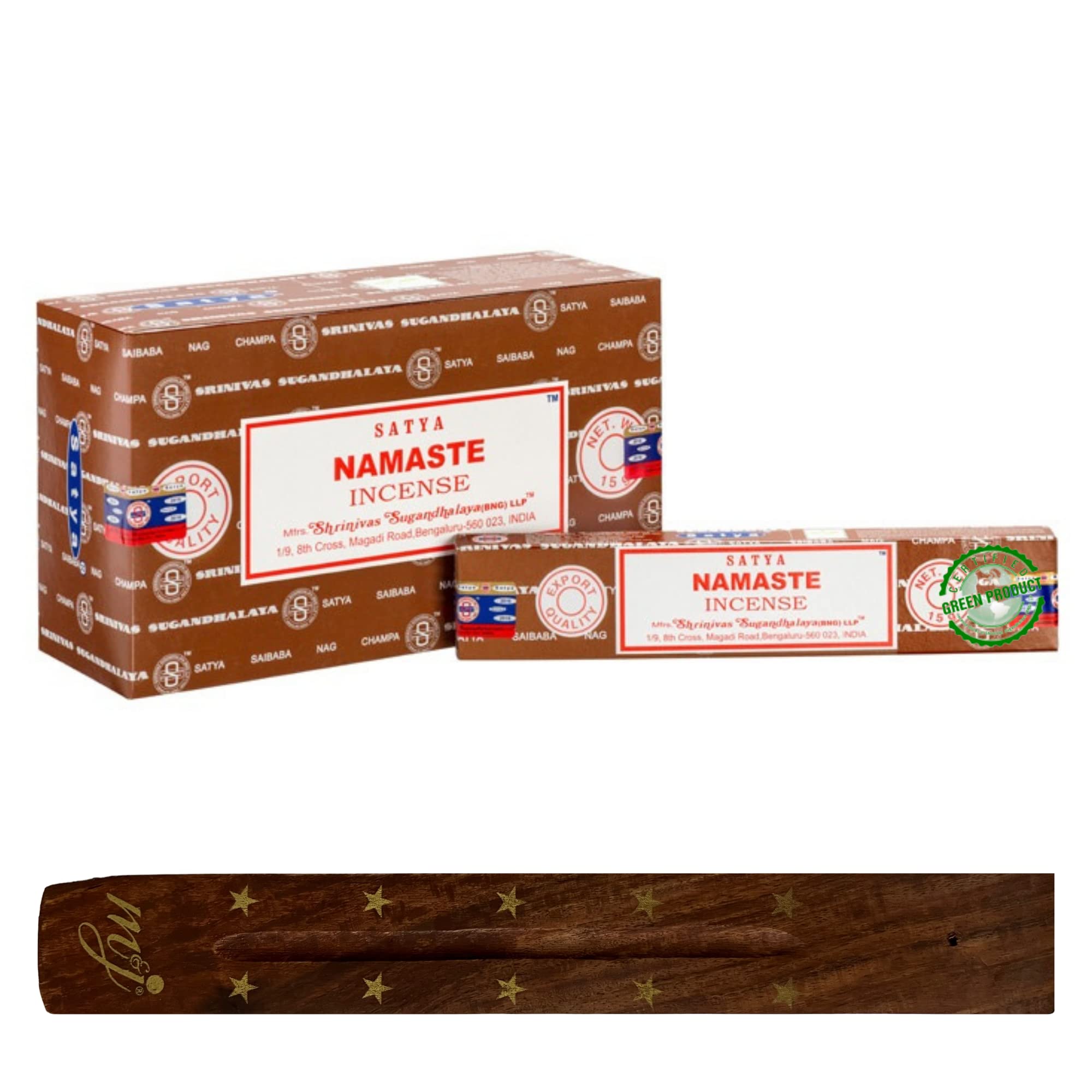 Original Satya Nag Champa Namaste Incense Sticks | with M&J incense sticks holder | Full Box | for Aromatherapy, Spa, Yoga, Weddings, Meditation, Healing, Positivity and Relaxation