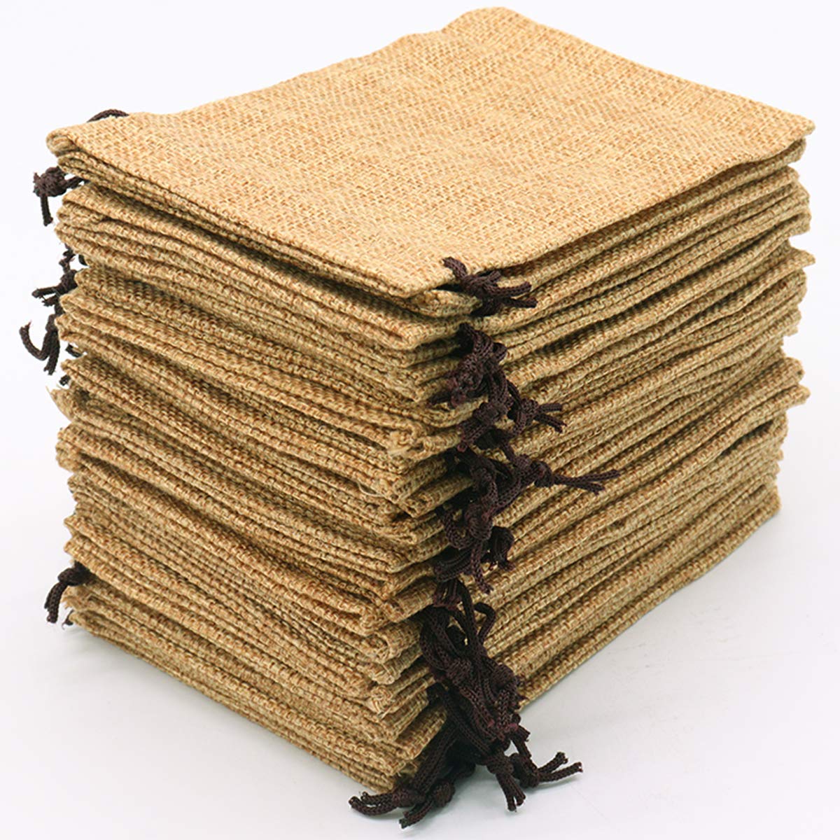 Leeyunbee Pack of 30 10 x 15 cm Jute Bags, Jute Bags with Drawstring, Linen Bag, Hessian Bags, Small Gift Bags for Jewellery, DIY, Crafts, Wedding, Party, Christmas (Light Brown)