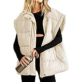 Songling Womens Oversized Puffer Vest Stand Collar Full Zip Sleeveless Bubble Puffer Vest Quilted Padded Warm Coat Outwear