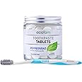 Ecofam Toothpaste Tablets 90 Count Peppermint in Glass Jar + Eco-Friendly Toothbrush