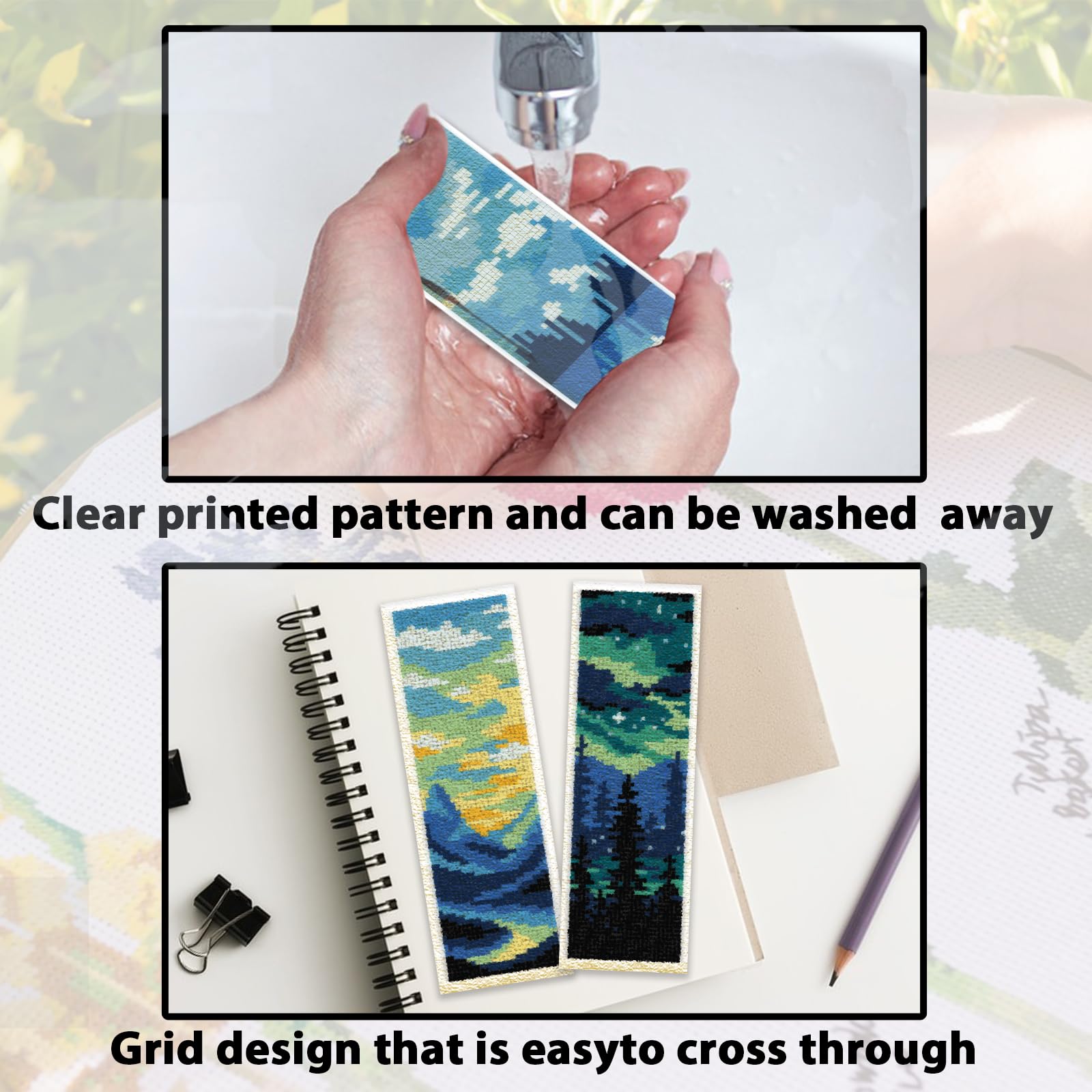 ACRNIGHEET 6PCS Cross Stitch Bookmark Kit for Adult Beginners Landscape Cross Stitch Kits DIY Crossstitch Kits Adult Stamped Bookmark Embroidery Bookmarks Kit with Instructions 8''x2.4'' 11CT