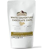 2 LB Cacaoholic White Couverture Chocolate Chips | 25.9% Cocoa, Low Fluidity | Resealable Stand Up Pouch