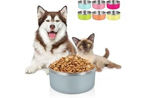 LIHONG Dog Bowls,Stainless Steel Dog Bowls for Large Dogs,Dog Food Water Bowls with Non Slip Rubber Bottom,Pet Feeding Bowl,Double Wall Insulated,Rustproof(64oz,L,Light Grey)