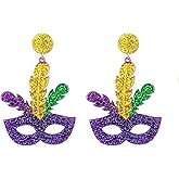 MardiGras Dangle Earrings for Women, Carnival Theme Mask Lips Hat Lobster Modelling Earrings for Girls, MardiGras Acrylic Earring for Holiday Gifts