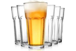 Yopay Set of 6 Drinking Glasses 16oz, Thick Tempered Water Glasses, Lead-Free Highball Pint Clear Iced Hot Tea Glassware for 