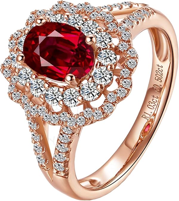 AmDxD Jewelry 18K Rose Gold Wedding Rings for Women Red Oval Ruby Rings