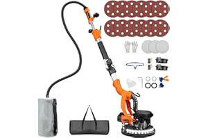 Drywall Sander, 1000W Popcorn Ceiling Removal Tool, Automatic Drywall Sander with Vacuum Dust Collection, LED Light, 6 Variab