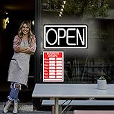 Open Signs for Business Ultra Bright LED Neon Open Signs 16 Inch Plug In Electric Light Up Open Sign with Hours ON/OFF Switch for Business Storefront Window Glass Door Shop Florists Bar Salon Cafes