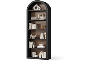 LITTLE TREE 6-Tier Bookcase, 77" Tall Bookshelf with Arched Top, Large Freestanding Wooden Open Bookcase Bookshelf, Modern Di