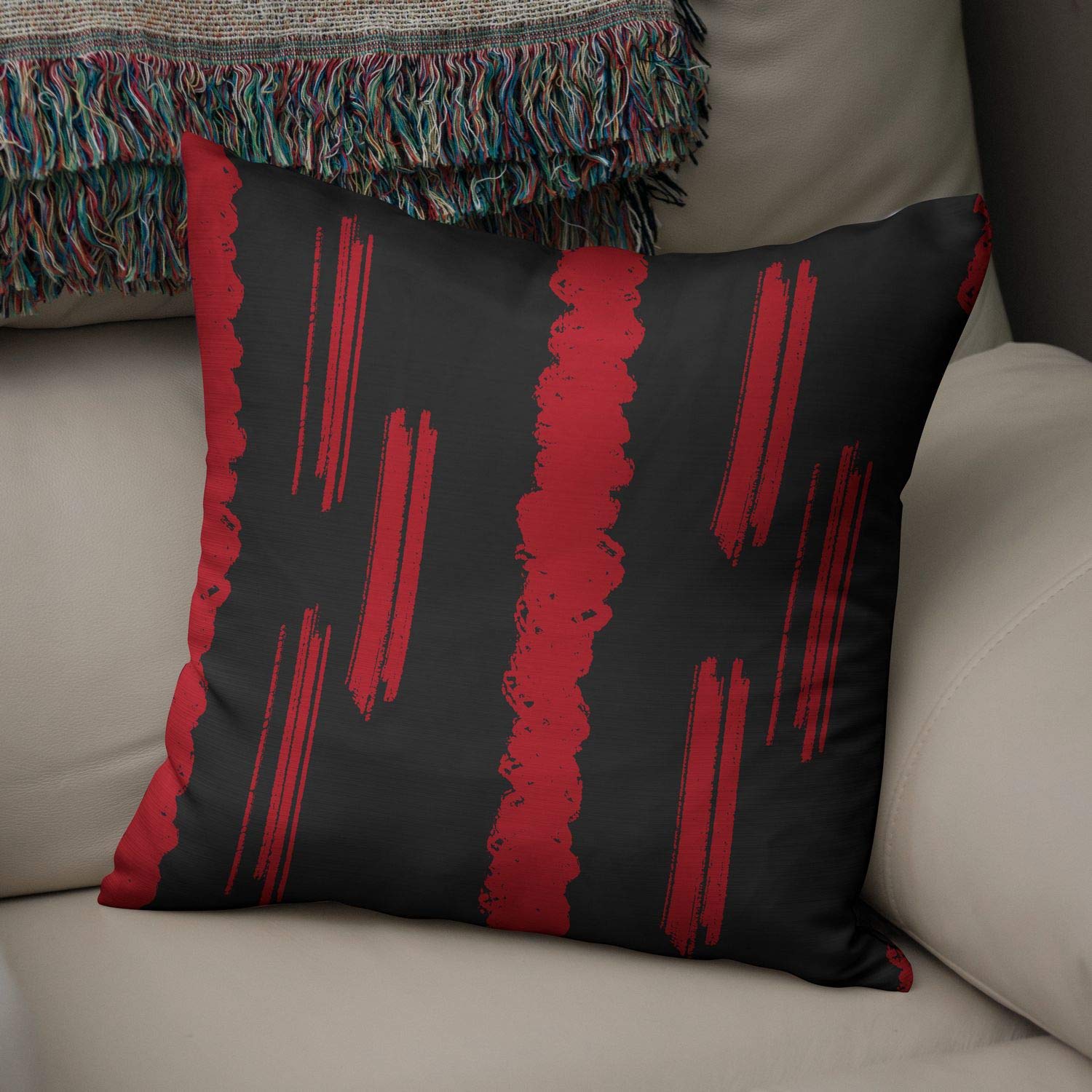 Bonamaison Decorative Cushion Cover Red & Black, Throw Pillow Covers, Home Decorative Pillowcases for Livingroom, Sofa, Bedroom, Size: 43X43 Cm - Designed and Manufactured in Turkey