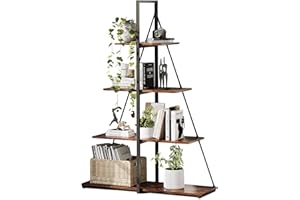4-Tier Industrial Ladder Bookshelf – A-Frame Metal Display Shelf with Retro Color Boards for Living Room & Home Office